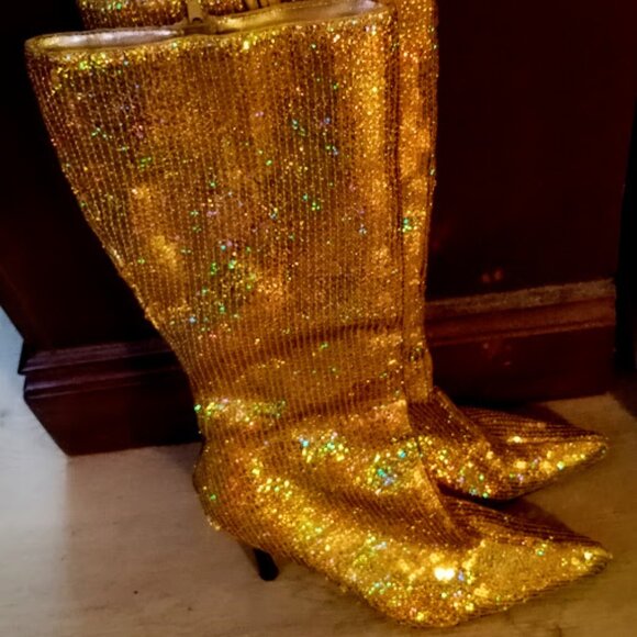 Vintage Knee High Sequin Boots - Anne Michelle Refuel Sz 10 Unworn - Picture 2 of 6